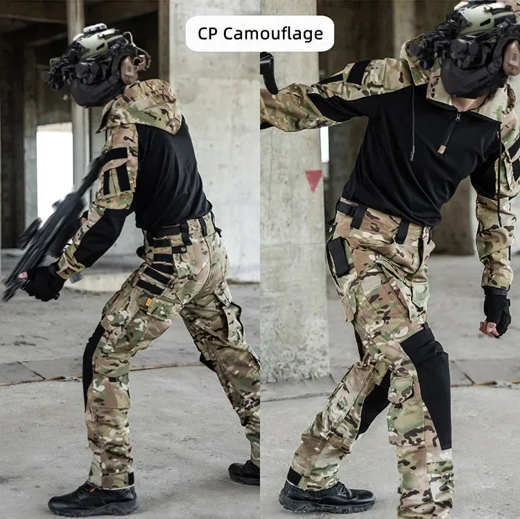 Outdoor Uniform Tactical Suits Wear Resistant T-Shirt Hood Pants Men Clothes Combat Shirts Airsoft Paintball Hunting Clothing