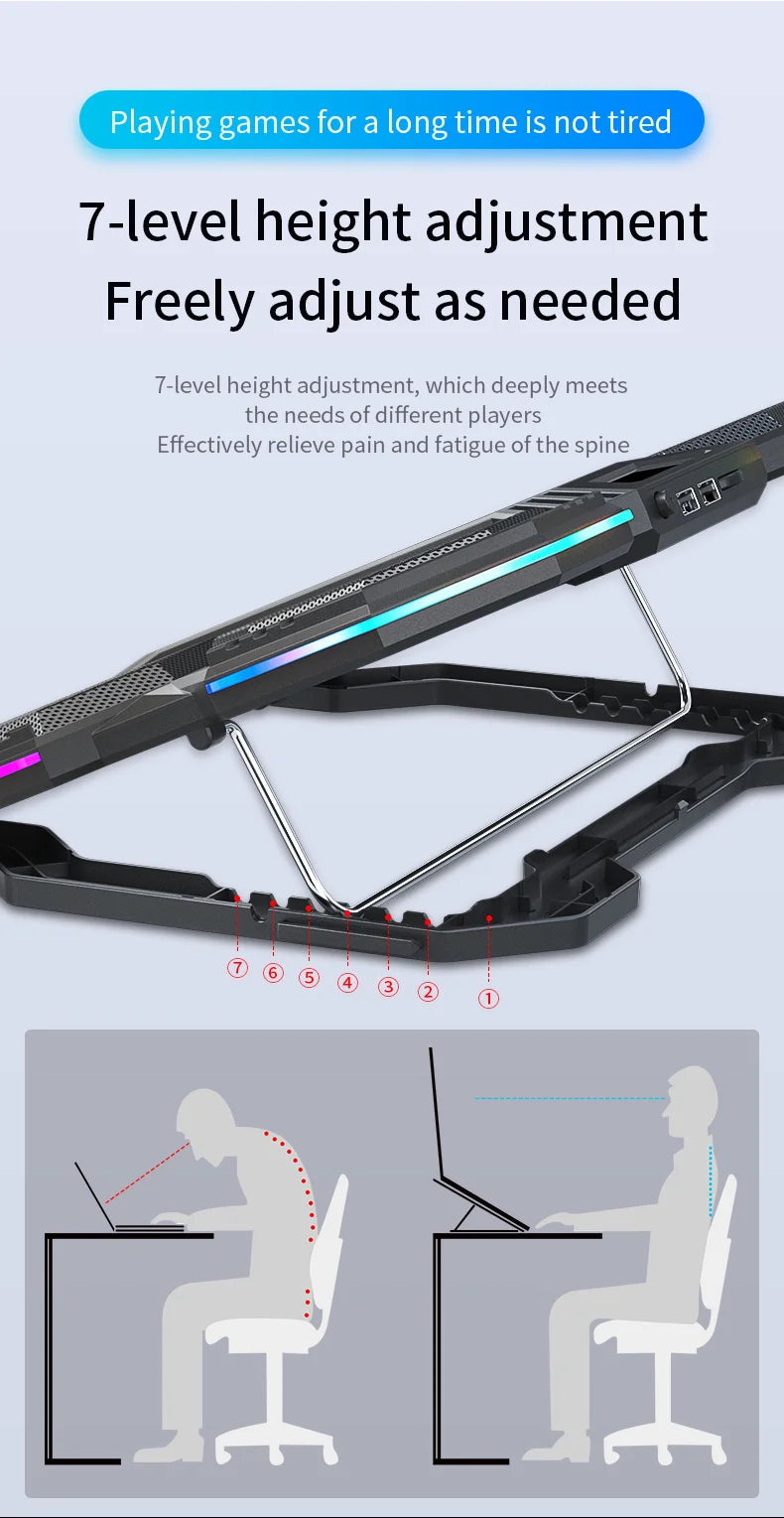 Laptop Cooler Cooling Pad 6 Fans Rgb Laptop Cooling Stand Cooler Radiator Base Notebook Holder with LED Phone Expansion Holder