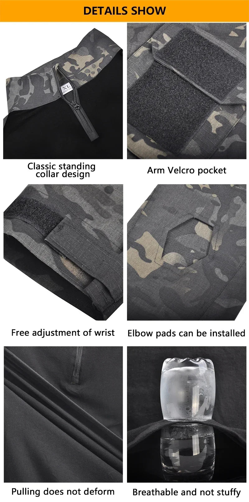 Outdoor Long Sleeve Tactical Shirts CP Combat Shirt 1/4 Zipper Ripstop Cotton Wear-resisting Camo Airsoft T Shirts Men Clothing