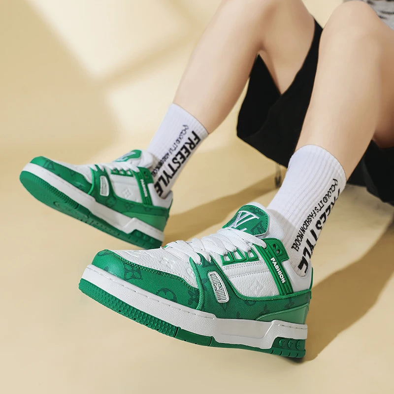2025 Spring Korean Style Printed Men's Thick-Soled Sneakers Trendy Low-Cut Casual Shoes Lightweight Versatile Couple White Shoes