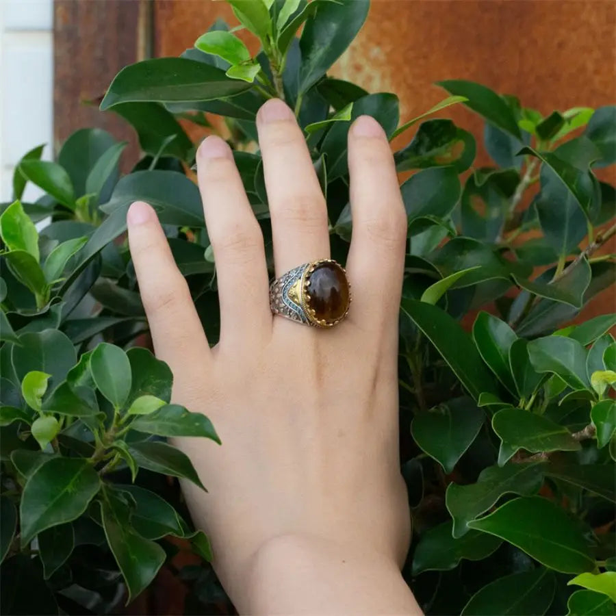 Wholesale Tiger eye's Stone Turkish rings Men Vintage Natural Handmade men Sterling silver ring 925 natural s