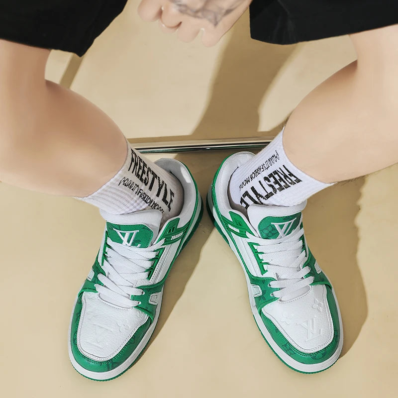 2025 Spring Korean Style Printed Men's Thick-Soled Sneakers Trendy Low-Cut Casual Shoes Lightweight Versatile Couple White Shoes