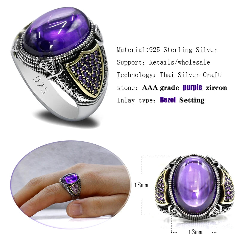 Shiny AAA Purple Zirconium Women's Handmade Ring Men's Fashion s925 Silver Luxury Türkiye Handmade Ring Jewelry Crystal Gift