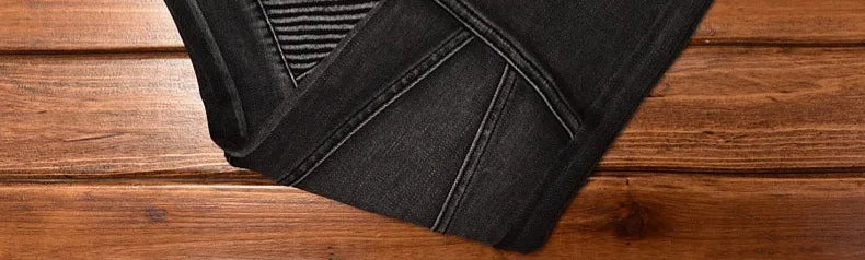 Motorcycle Jeans Black and Gray for Men 2024 Fashion Rock Skinny Pants Personality Stitching Vintage Men's Skinny Trousers