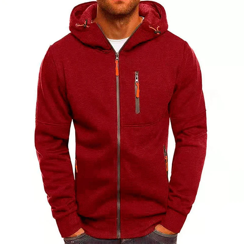Spring Autumn New Solid Color Hooded Drawstring Long Sleeve Sweatshirts Man Fashion Zipper Pockets Street All-match Cardigan