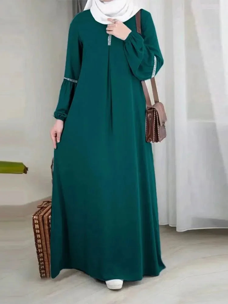 Arabian Dubai Abayas Women Clothes Musulmane Casual Sequin Sundress Muslim Dress Women Stretch Cuff  Kaftan Lislamic Clothing