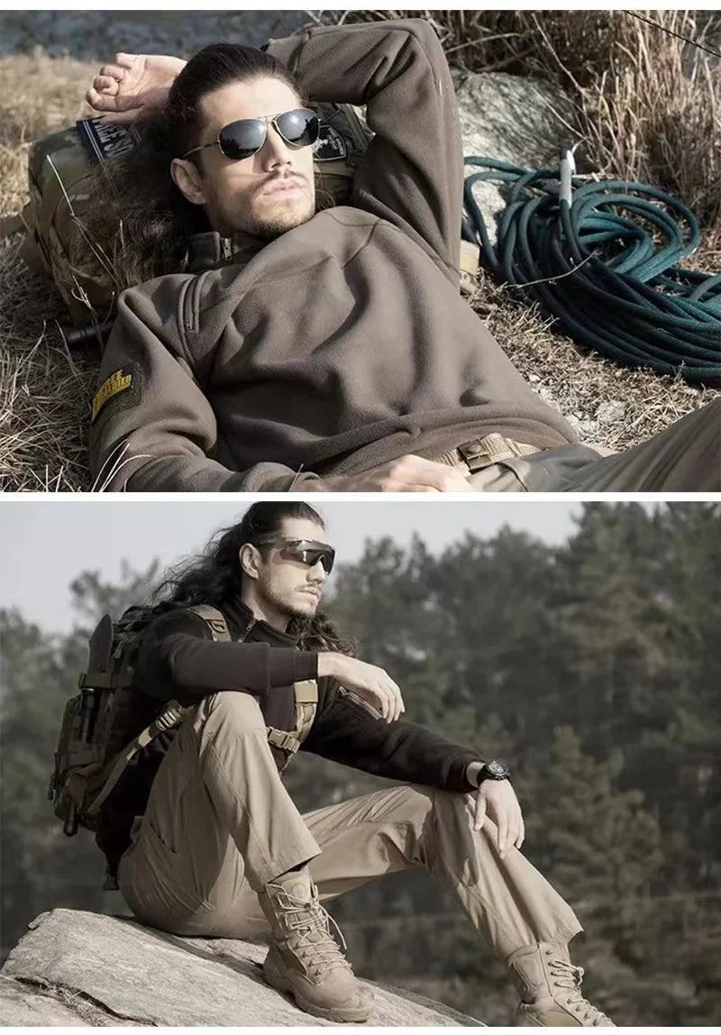 Y2K Mens Tactical Outdoor Fleece Cargo Jacket Clothes Warm Zipper Pullover Men Windproof Coat Thermal Hiking Sweatshirt Techwear
