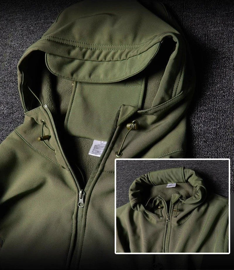 Mens Camo Tactics Set Army Sharkskin Waterproof Hooded Jacket Winter Fleece Work Cargo Suit Multi-pocket Softshell Casual Pants