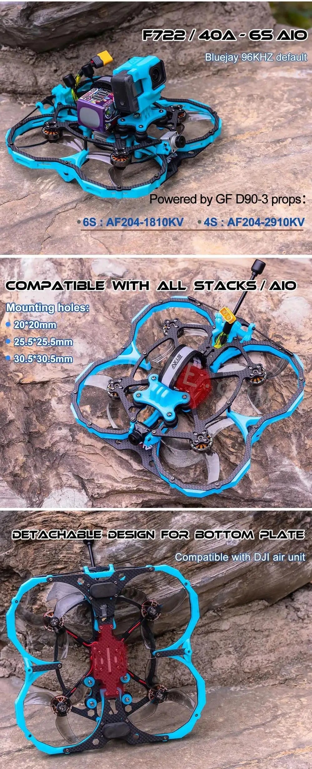 Axisflying Blue Cat C35 HD Analog 152mm F7 AIO 40A ESC 6S 3.5 Inch Cinematic FPV Racing Drone  DJI Air Unit Nebula Pro HD System