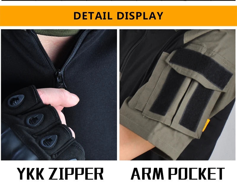 HAN WILD Cotton Shirts Tactical Shirt for Men Combat T-shirt Wear Resistant Airsoft Camping T-shirts Hooded Hiking Hunt Clothes
