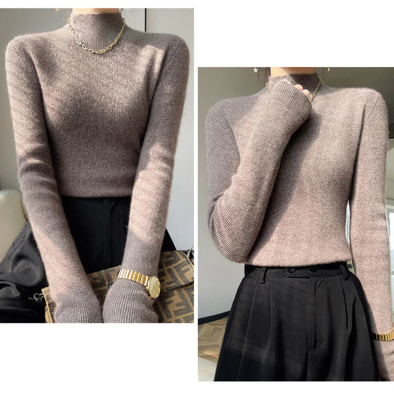 Solid Sweater Women Half Turtleneck Knitted Pullovers Harajuku Korean Thick Knitwear Autumn Winter Fashion Slim Jumpers