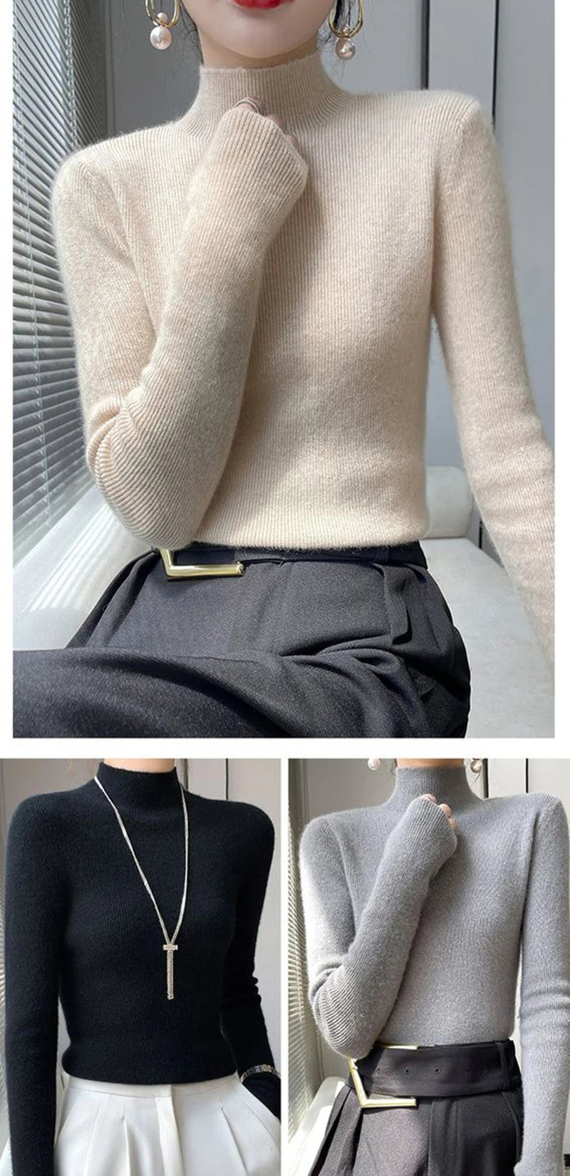 Solid Sweater Women Half Turtleneck Knitted Pullovers Harajuku Korean Thick Knitwear Autumn Winter Fashion Slim Jumpers