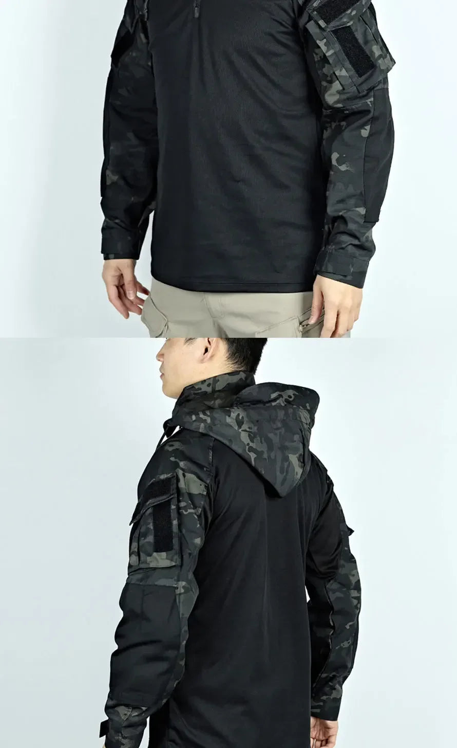 Tactical Shirts Men Long Sleeve Breathable T-shirt Camo Hooded Quick-dry Paintball T-Shirt Tops Wear-resisting