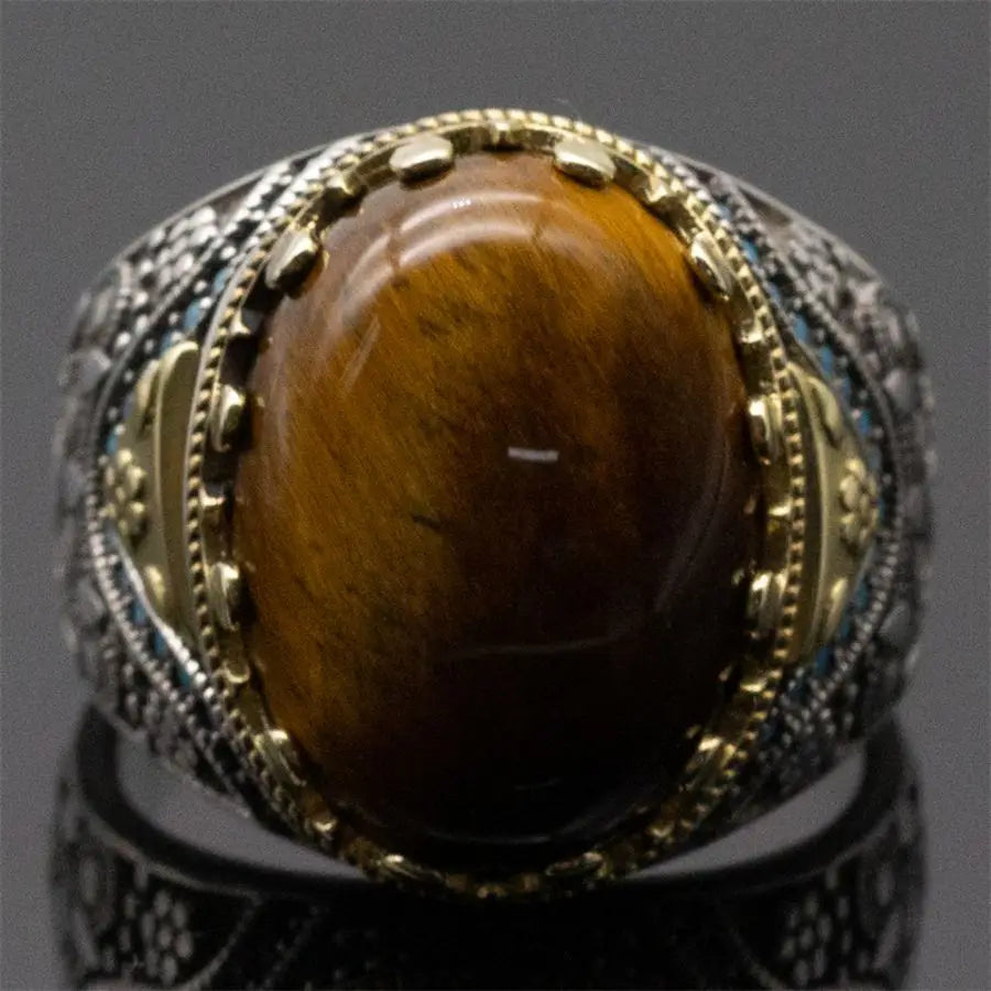 Wholesale Tiger eye's Stone Turkish rings Men Vintage Natural Handmade men Sterling silver ring 925 natural s