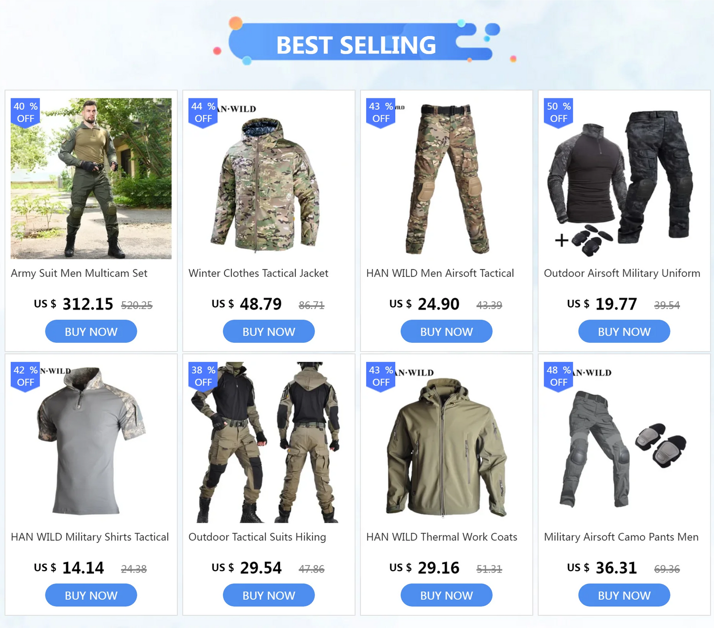 HAN WILD Cotton Shirts Tactical Shirt for Men Combat T-shirt Wear Resistant Airsoft Camping T-shirts Hooded Hiking Hunt Clothes