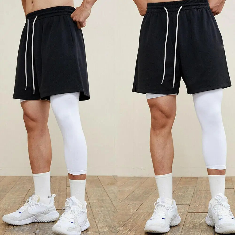 1pcs Summer Men Running Tights 3/4 Pants Male Basketball Football Soccer Fitness Exercise Sport Cropped One Leg Leggings