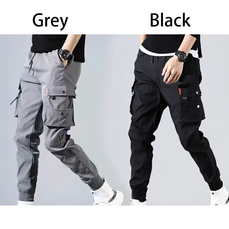 Casual Cargo Men Slim Black Pants Ninth Pants Summer Korea Fashion Harlan Pants Vintage Loose Male Trousers Spring Multi-pocket