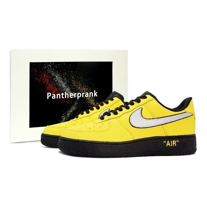 [Custom Mustard yellow for men and women]Nike Air Force 1 Wear-Resistant Low-Top Skateboard Shoes Unisex Yellow Black