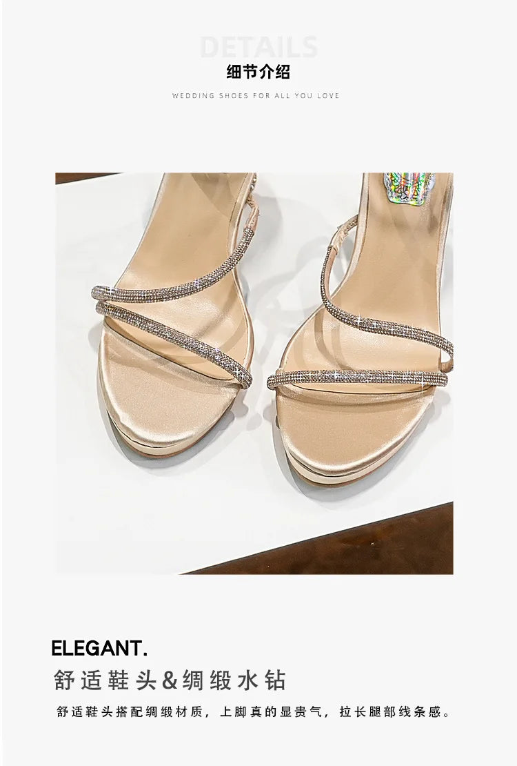 Summer new round toe waterproof table snake-shaped rhinestone women's shoes thin high-heeled banquet dress versatile sexy sandal