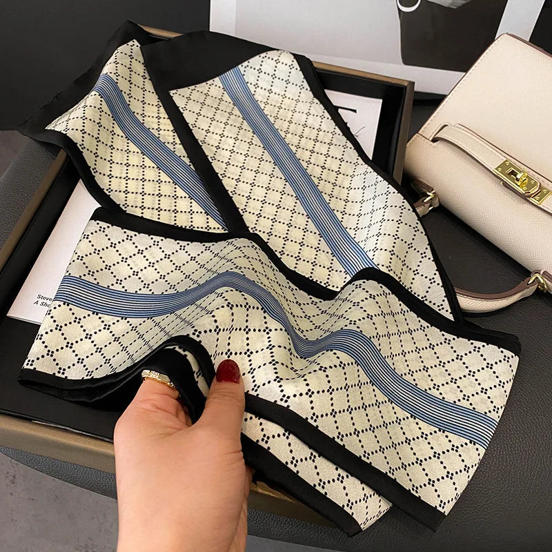 Luxury Print Imitation Silk Scarf Headband Neckerchief Foulard Female Hair Scarfs Neck Tie Skinny Scarves Soft Satin