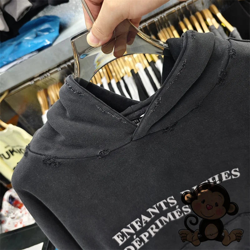 Washed Blue Best Quality 1:1 ERD Men's Hoodie Thick and Loose Enfants Riches D é Prim é s Printed Sweatshirt