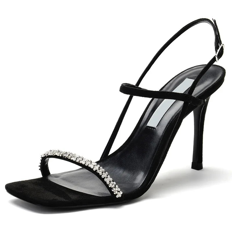 Heel Sandals Women Rhinestone Sexy Thin High Heels Sandals Female 2024 New Summer Party Dress Shoes Ladies Black Pumps Sandales