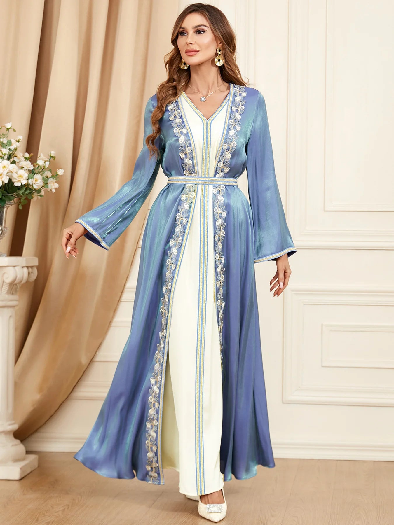 Middle East Evening Dress Set for Women, Muslim Fashion, Islamic Women's Gown, Ramadan, Dubai, Saudi Arabian, New, 2 Pcs