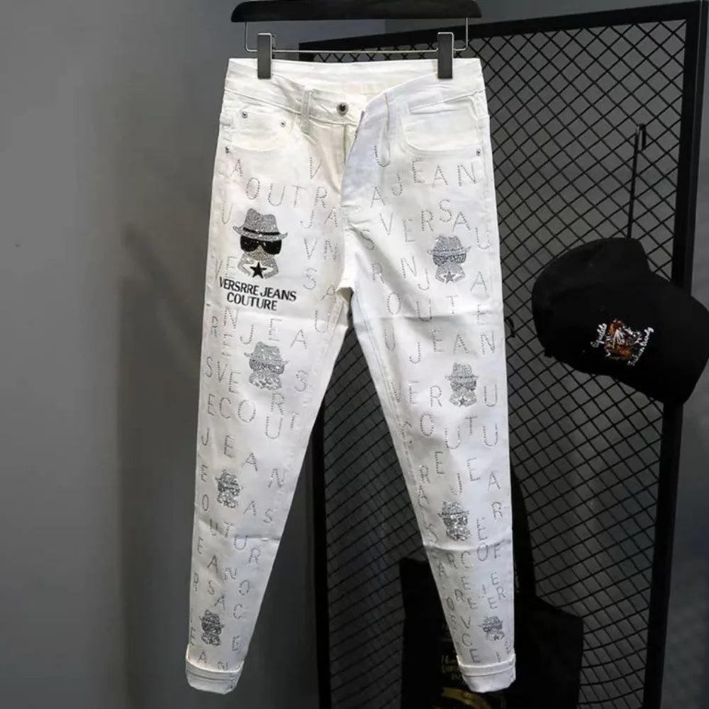 New Arrival Fashion Luxury Brand Designer with Print Hip-hop Boyfriend Men's Slim Luxury Denim Jeans Pants Cowboy Pants for Men