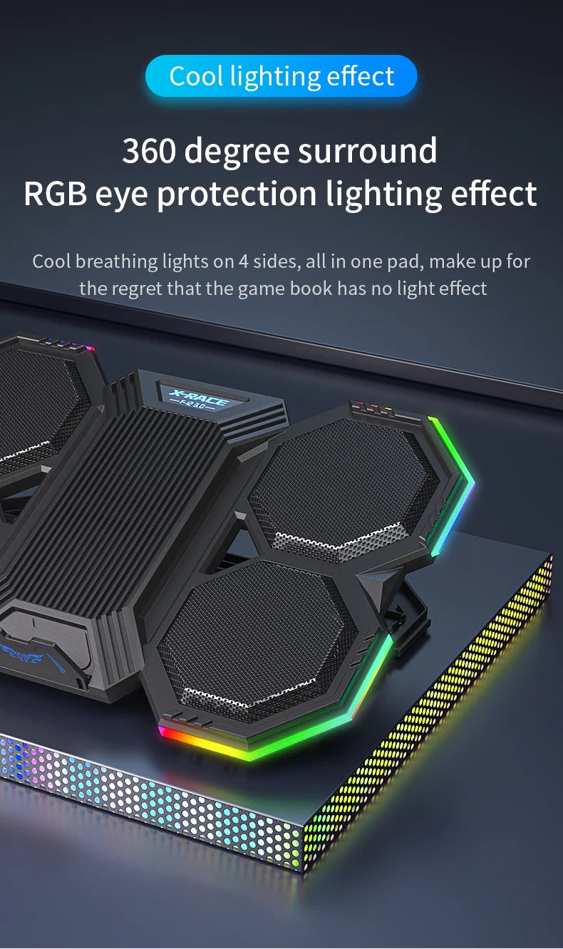 Laptop Cooler Cooling Pad 6 Fans Rgb Laptop Cooling Stand Cooler Radiator Base Notebook Holder with LED Phone Expansion Holder