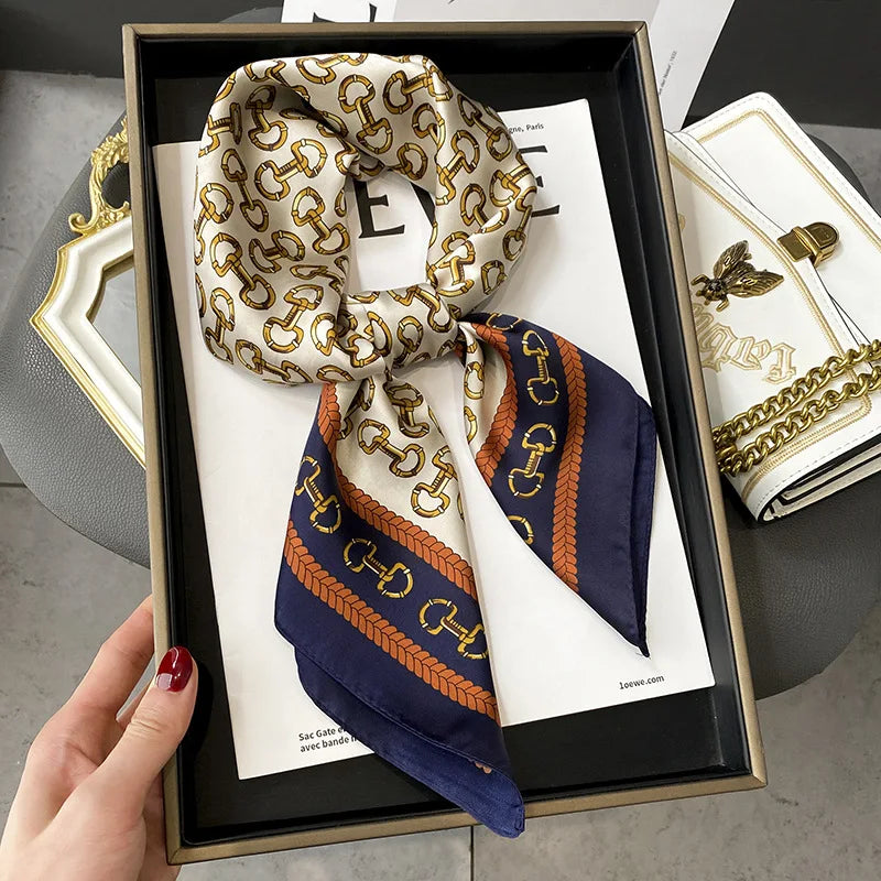 2024 New Silk Shawl Square Scarf for Women Neckerchief Female Headband Hair Wrap Print Ladies Foulard Fashion Hijab Bandana