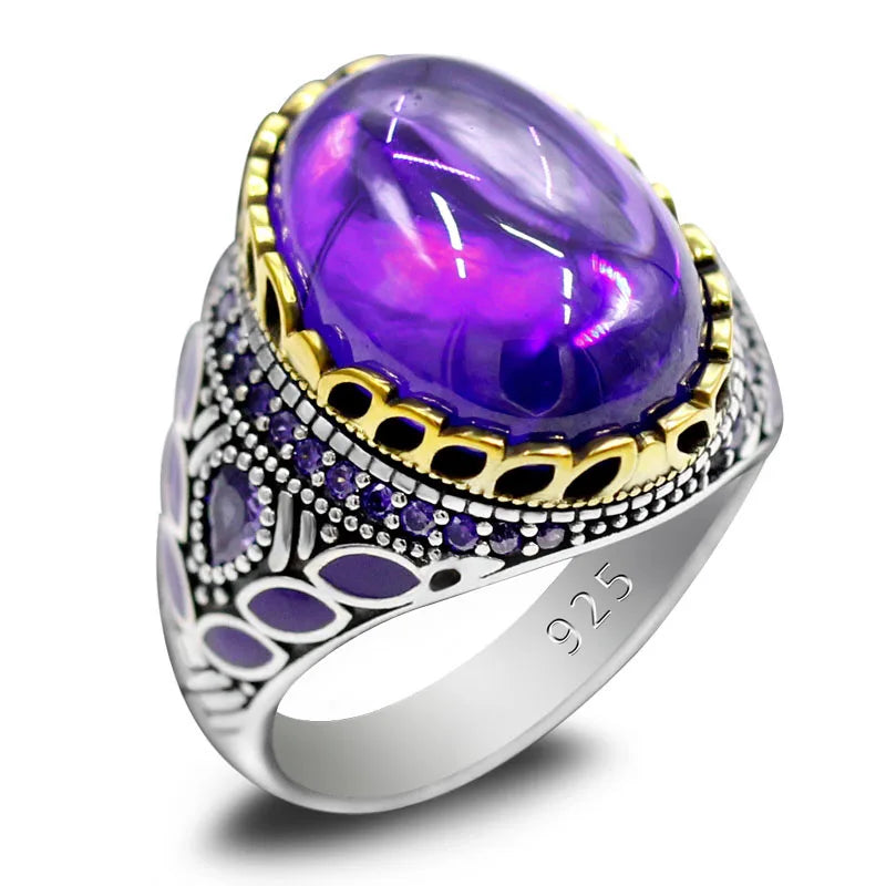 New Türkiye Women 925 Sterling Silver Handmade Ring AAA Purple Zircon Punk Vintage Mystery Christmas Party Jewelry Gift