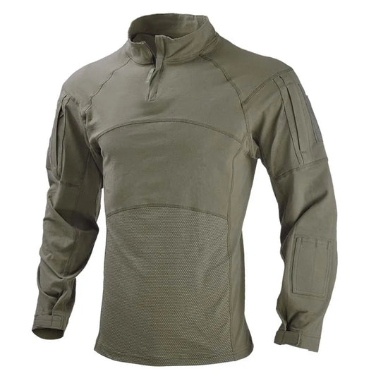 Tactical Shirts Men's Long Sleeve Airsoft Combat Shirt 1/4 Zipper Ripstop Cotton Camo T Shirts Hunting Clothes Wear-resisting