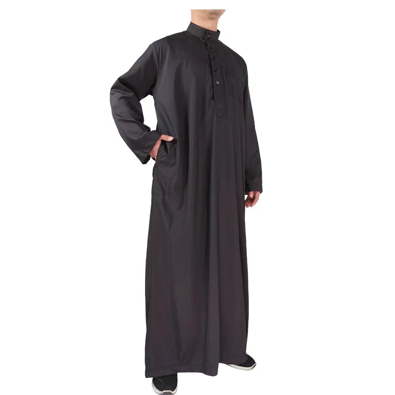New 2024 Muslim Middle East Men Long Sleeve Arab Crew Neck Islamic Solid Color Kaftan Maxi Dubai Long Jubba Thobe Abaya Clothes