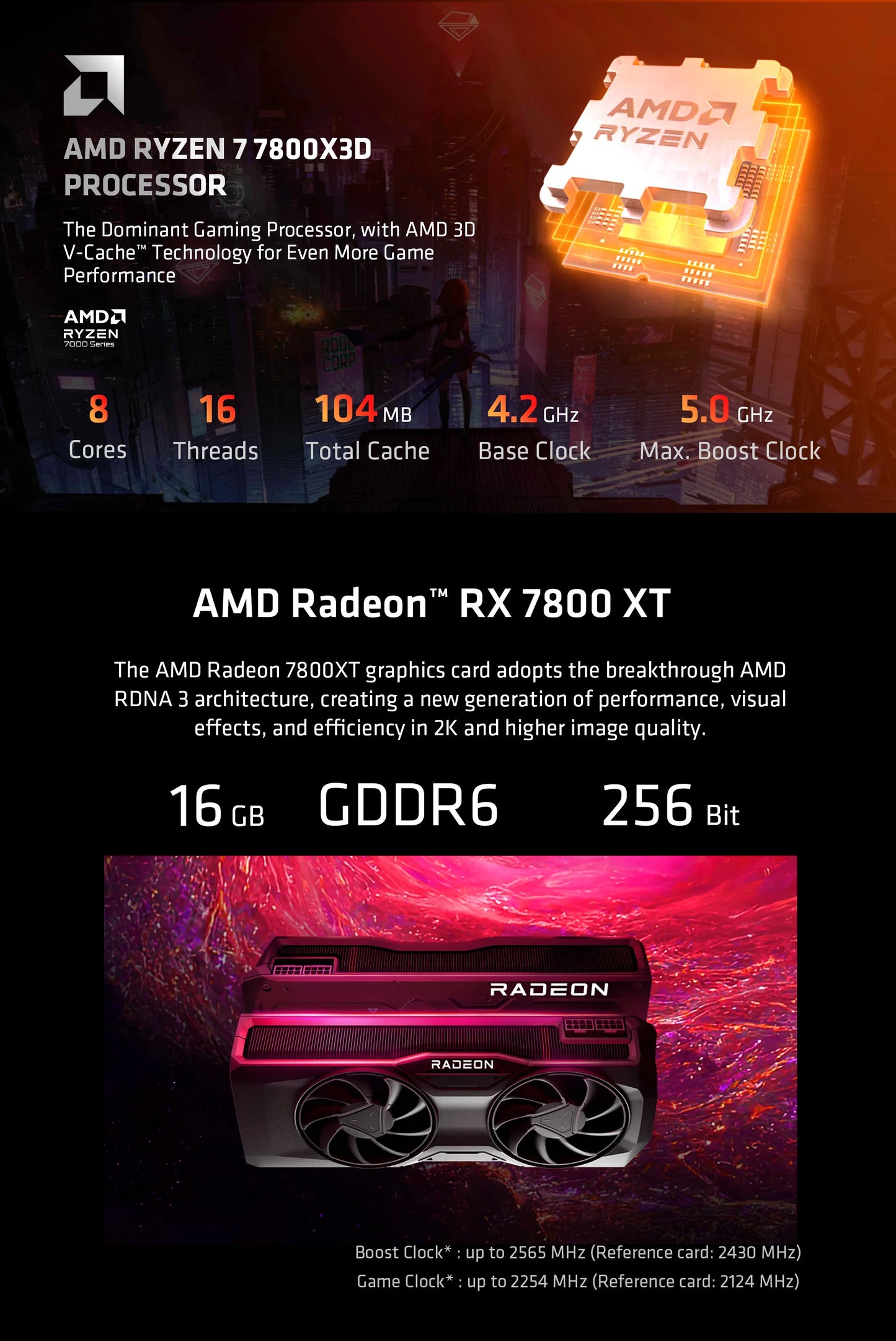 YEAH MAGIC Gaming Desktop PC AMD R7 7800X3D 7800XT DDR5 6000MHz 32G 1TB M.2 SSD Windows 11 Home 850W PSU Office Business WIFI