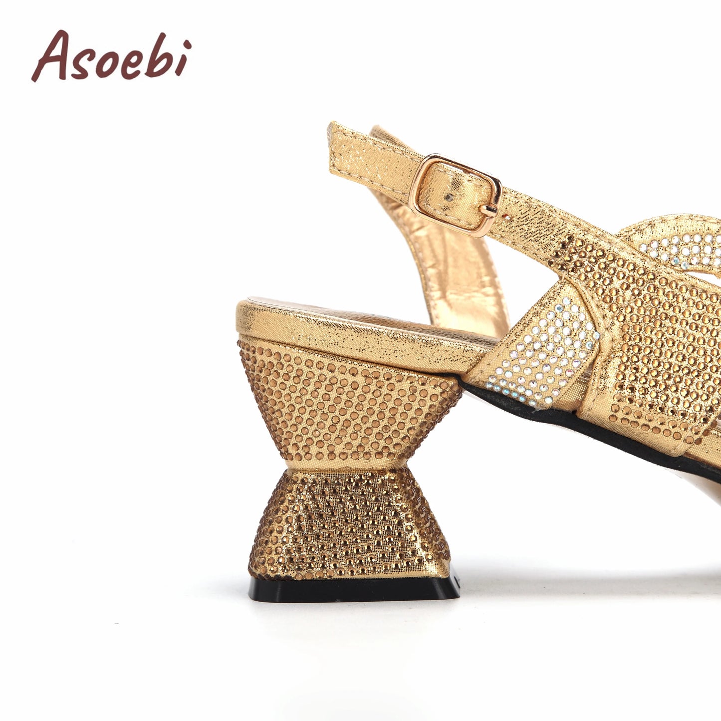 Black Color Sandals for Women 2024 Luxury Comfortable Pumps Low Heels Rhinestone Design Wedding Party Shoes and Bags Set