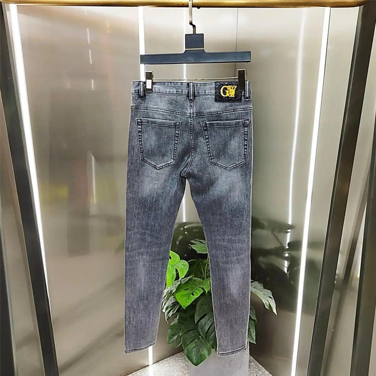 High-end European Korean Men's Slim Fit Jeans with Tiger Diamond Print for Casual Wear Spring Autumn Stretch Luxury Clothing Men
