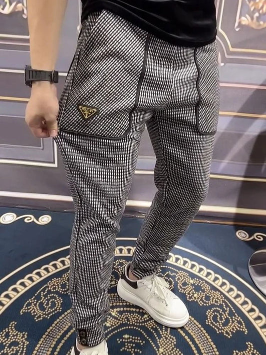 Luxury brand pencil sports pants pitted plaid fashion men's trousers high quality outdoor casual sweatpant