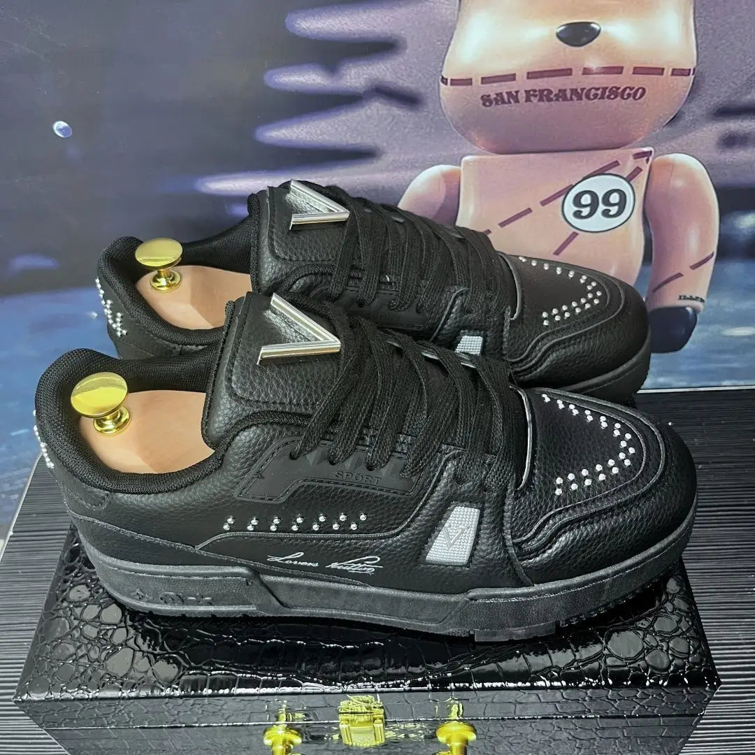 2025 New Men's Black Breathable Casual Shoes High Street Men's Lace-up Platform To Increase Leisure Sports Shoes Men's Shoes