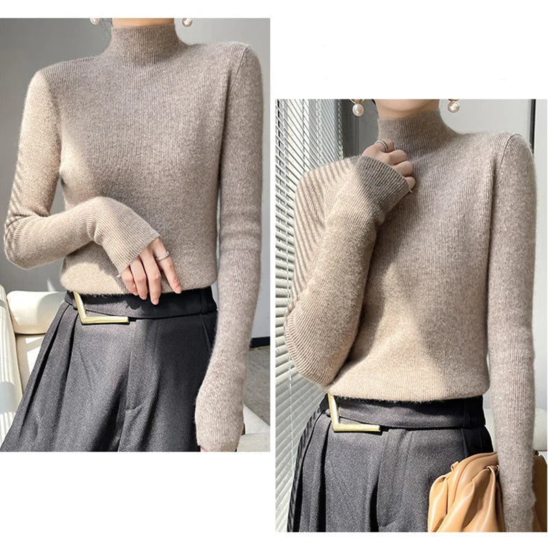 Solid Sweater Women Half Turtleneck Knitted Pullovers Harajuku Korean Thick Knitwear Autumn Winter Fashion Slim Jumpers