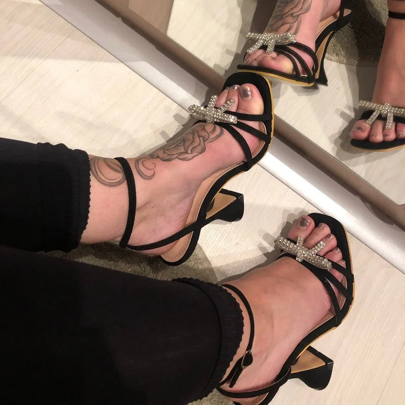 Comemore Women's High Heels Sexy Sandal Women Stiletto Heel Slingback Shoes Woman Summer 2023 Fashion Rhinestone Plus Size 42 43