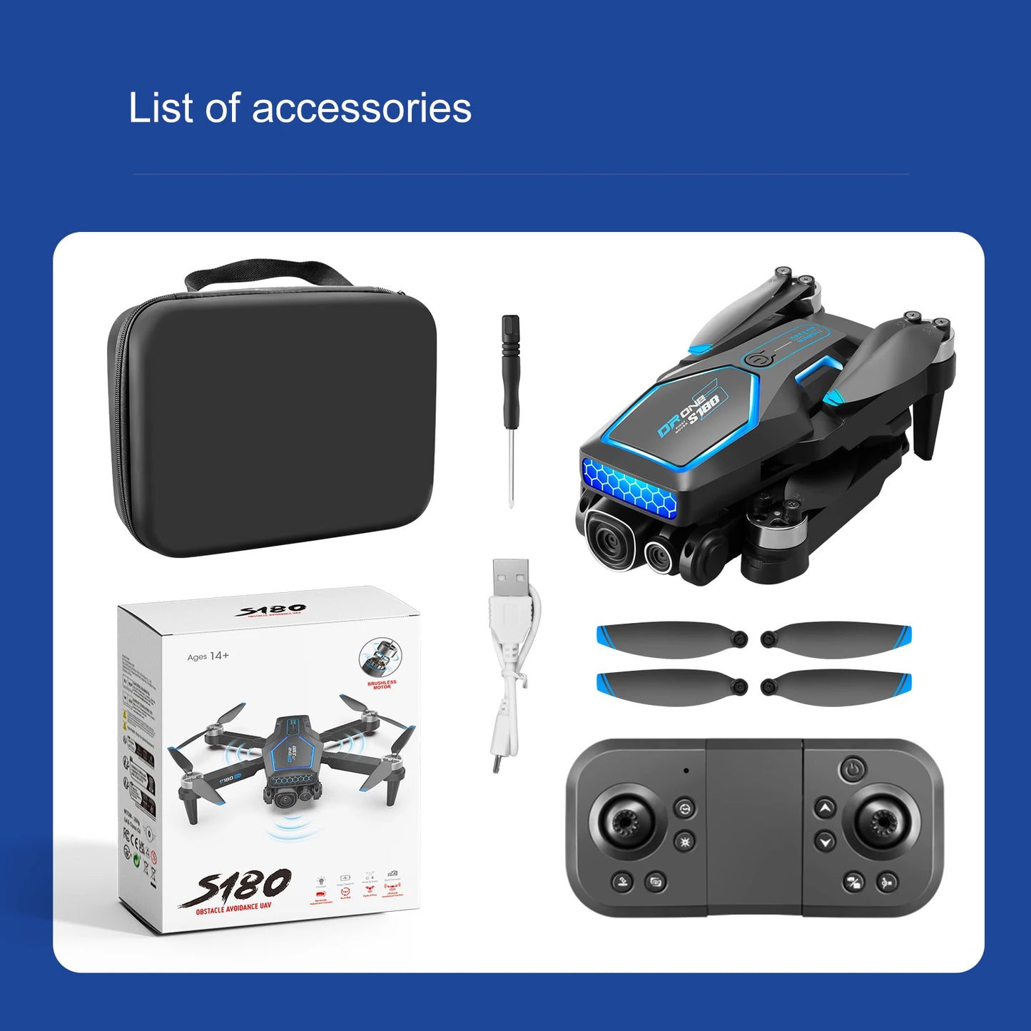 S180 Max Brushless Racing Drone with 4K Camera HD Obstacle Avoidance WIFI FPV Quadcopter  Optical Flow Positioning Helicopter