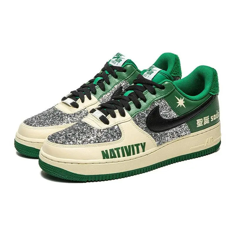 [Custom Men's off-white and green Christmas]Nike Air Force 1 Low Low-Top Skateboard Shoes Men's Beige Green
