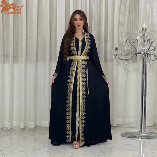 Muslim Sets Women Embroidery Evening Dress Dubai Abaya Turkey Kaftan Eid Djellaba Ramadan Morocco Caftan Jalabiya Vestido AB422