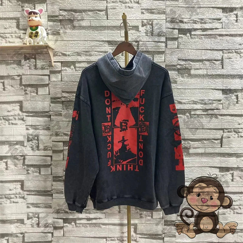 Red letter printed ERD men's hoodie retro pure cotton loose casual sportswear streetwear men