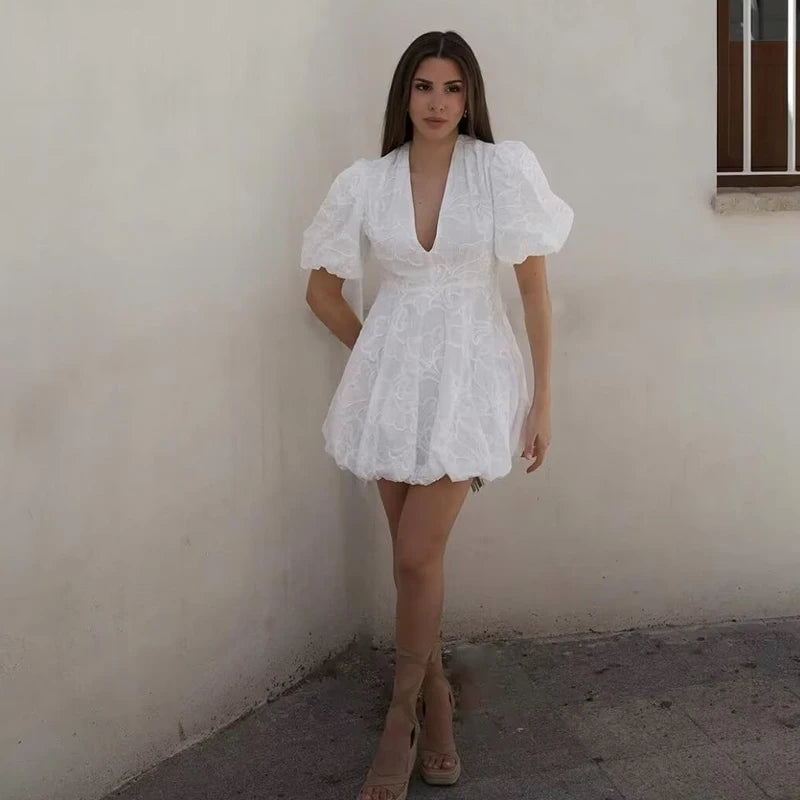2024 New Embroidered Dresses Summer Women's Fashion Slim V-neck Elegant Vacation Mini Women's Dress Youth Street Party Dress