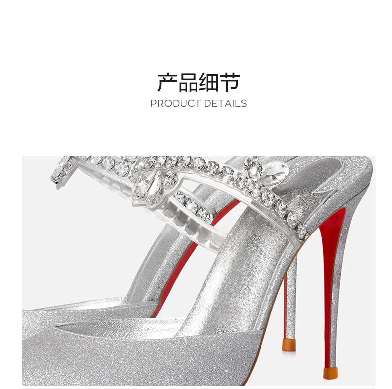 Heeled sandals Red Shiny Bottom Women's Shoes Gladiator Sandals Summer Shoes Woman 2024 Luxury Rhinestone High-heeled slippers