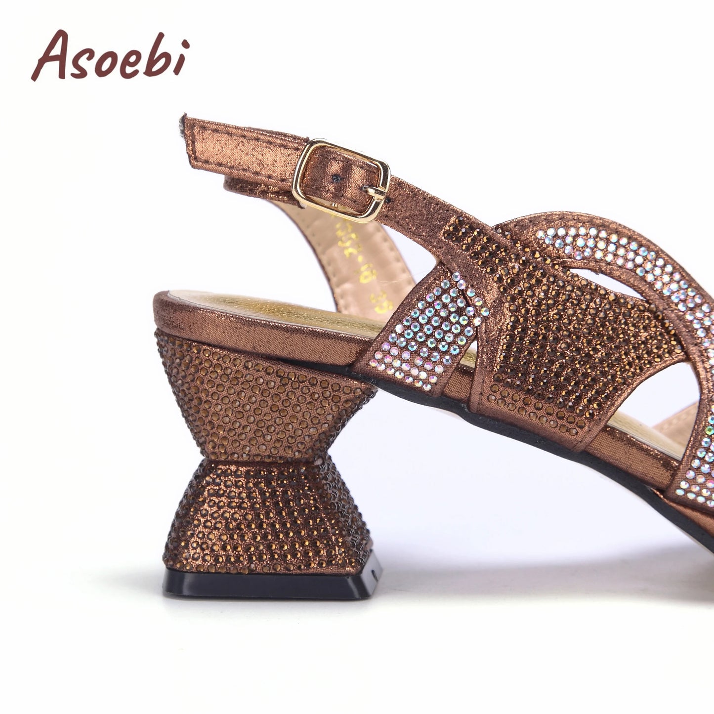 Black Color Sandals for Women 2024 Luxury Comfortable Pumps Low Heels Rhinestone Design Wedding Party Shoes and Bags Set