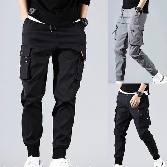 Casual Cargo Men Slim Black Pants Ninth Pants Summer Korea Fashion Harlan Pants Vintage Loose Male Trousers Spring Multi-pocket