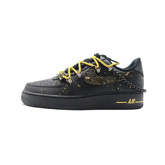 【Customize】Nike Air Force 1 Skateboarding Shoes Unisex Low-top Black/Gold Sneakers shoes CW2288-001