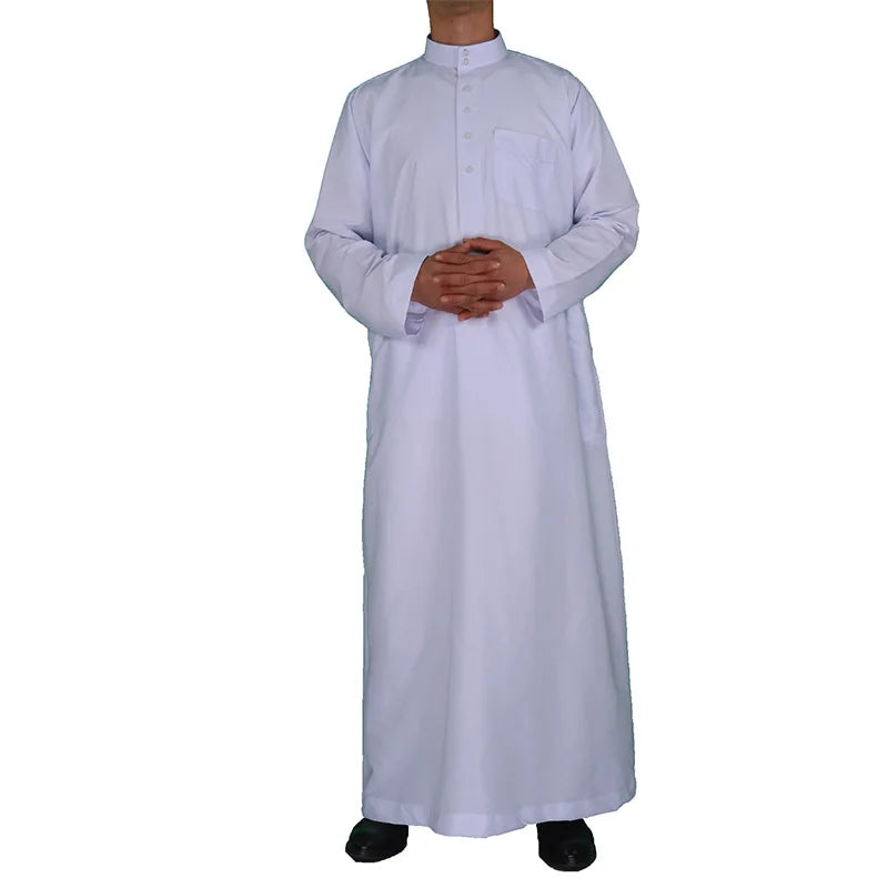 New 2024 Muslim Middle East Men Long Sleeve Arab Crew Neck Islamic Solid Color Kaftan Maxi Dubai Long Jubba Thobe Abaya Clothes